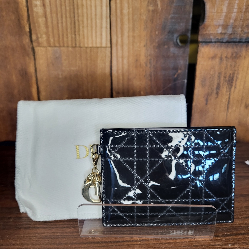 Christian Dior Card Case Black Patent Leather Dior Card Holder